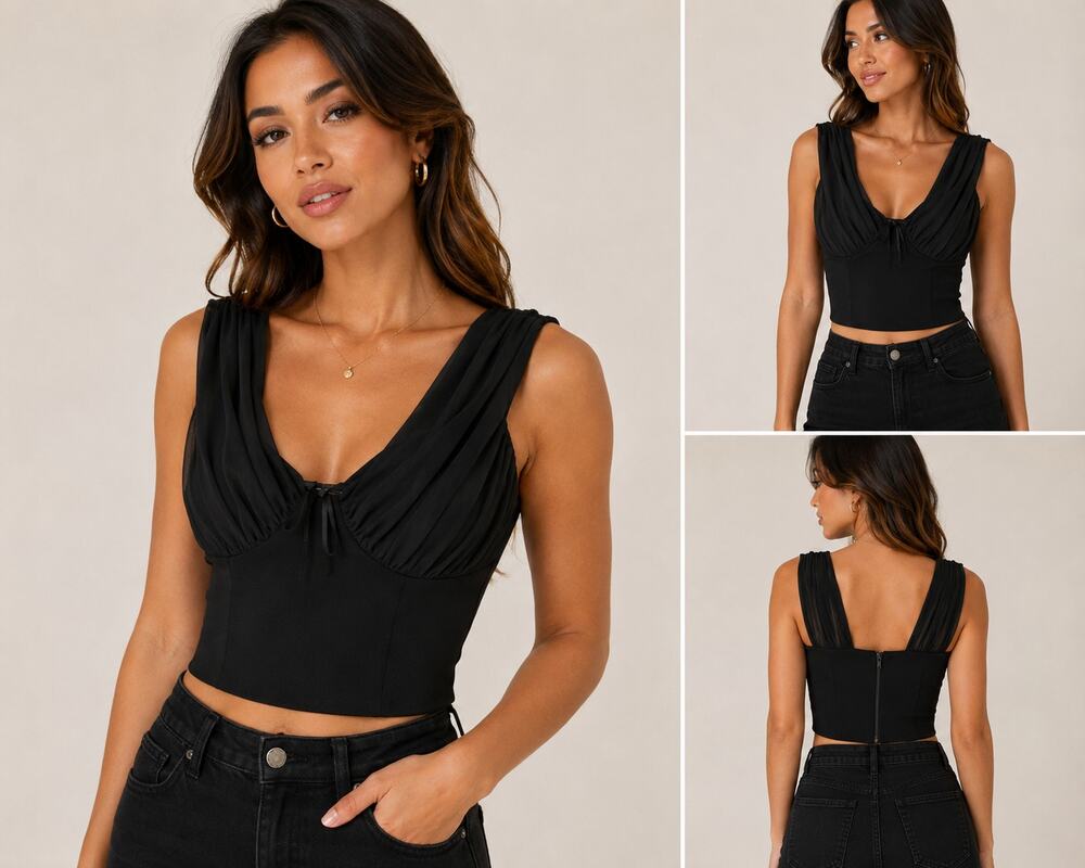 NWT Express Black Ruched Chiffon Bustier Crop Top XS Sleeveless Party Going Out